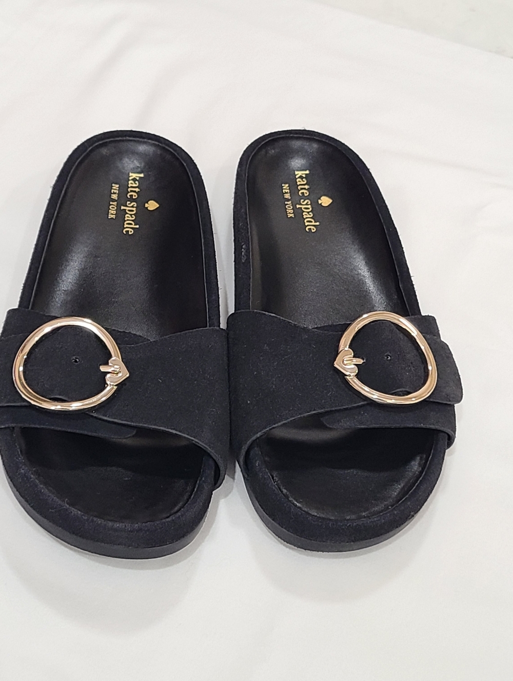kate spade New York Della Slide Sandals Black Gold Buckle Size 7 - Picture 16 of 16